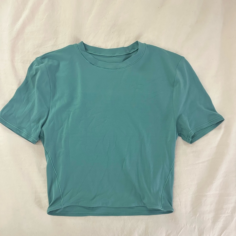 Lululemon Wundermost Ultra-Soft Nulu Crewneck Cropped T-Shirt Teal